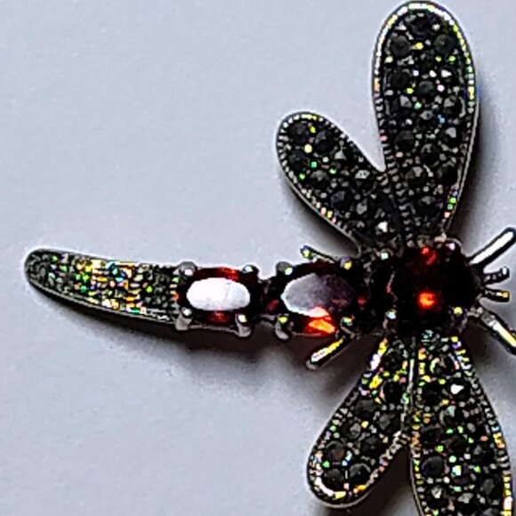 Garnet Dragonfly Brooch – Sterling Silver - Picture 3 of 3